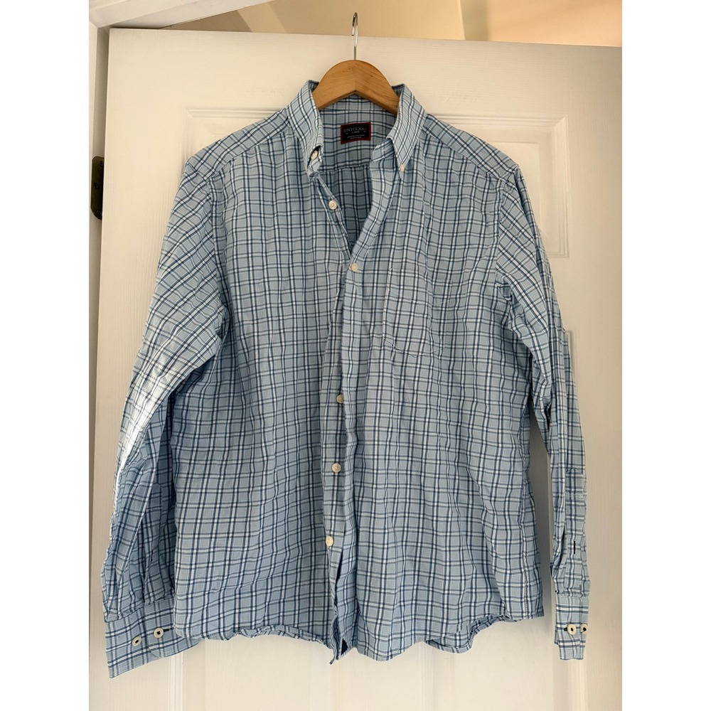 UNTUCKit Mens Plaid Blue‎ Button Down Collared Shirt